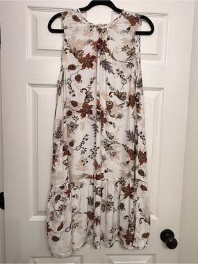 a.n.a. Floral Boho Tiered Midi Dress Ivory Rust Brown XL